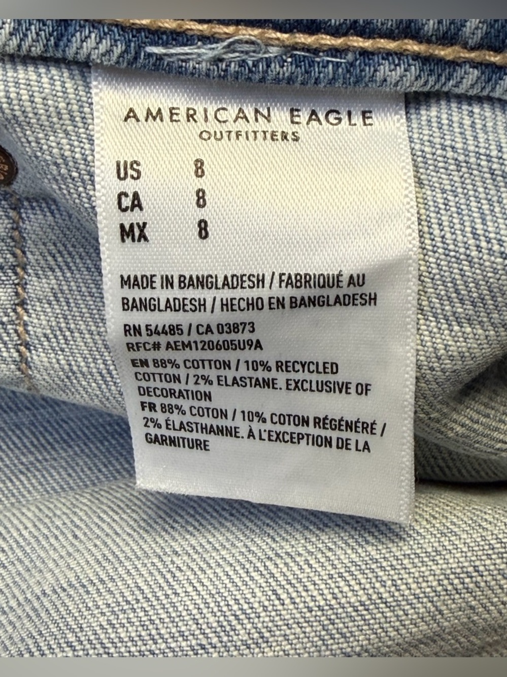 American Eagle Easy Shortie Denim Jean Shorts Womens 8 Elastic Back Waist - Picture 9 of 10